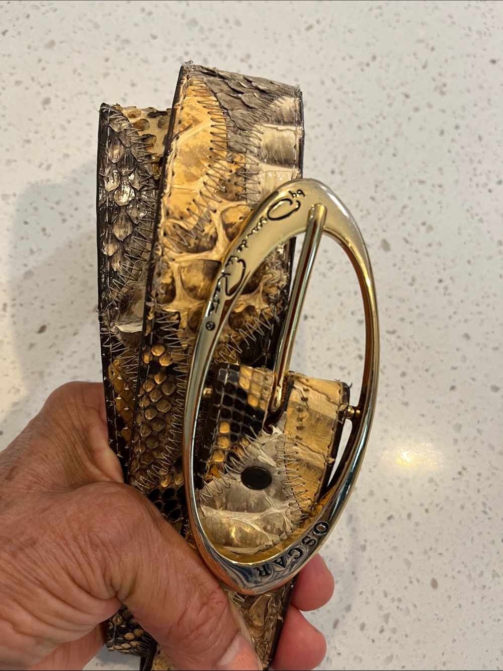 Justin Boots Genuine Snake Tan Leather Belt .,Oscar  de la renta buckle.